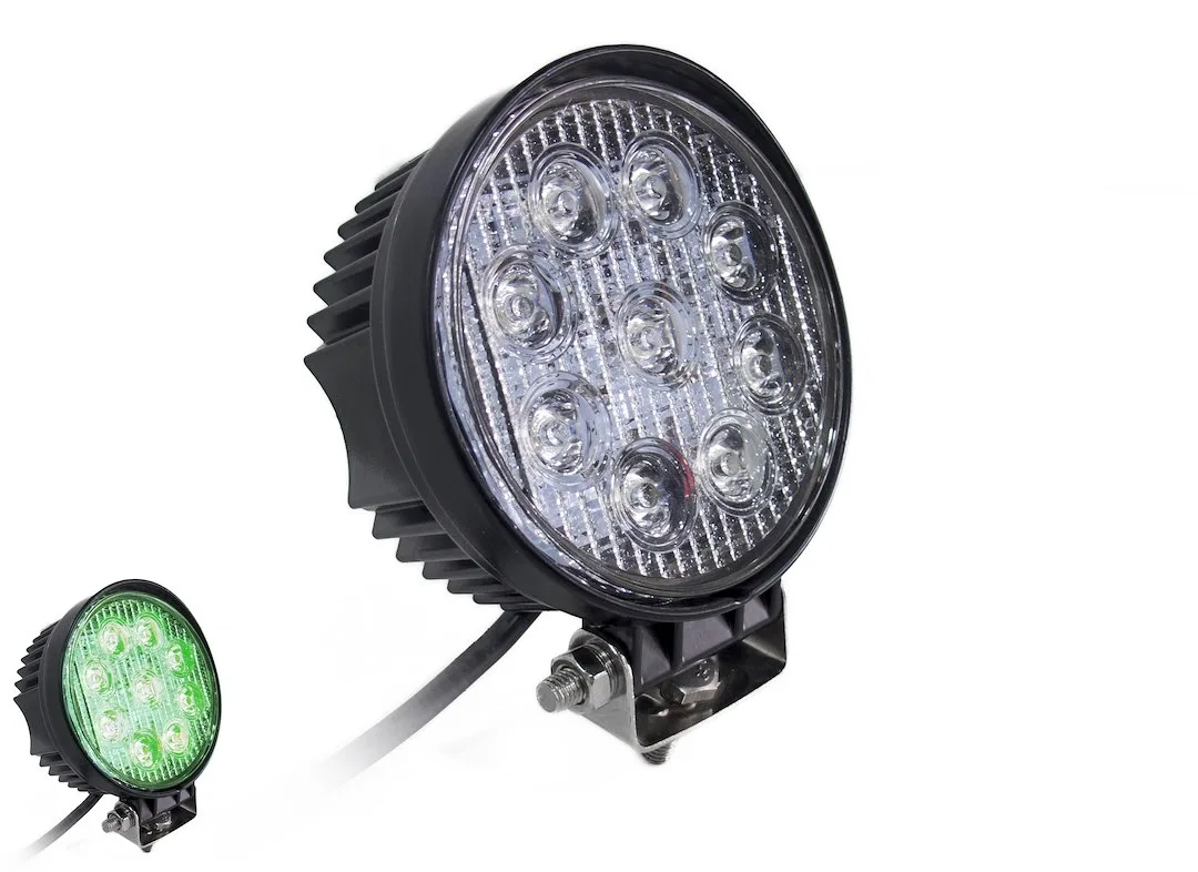 RS-27W-RXH – RACESPORT LT Driving/ Fog Light, LED Bulb Green Bulb 4 Inch Round 27 Watt/ 23.8 Amp Clear Lens Black Hou...